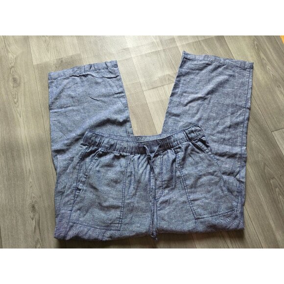 Gap Linen Wide-Leg Pants Drawstring Size L Chambray Blue - Picture 3 of 7